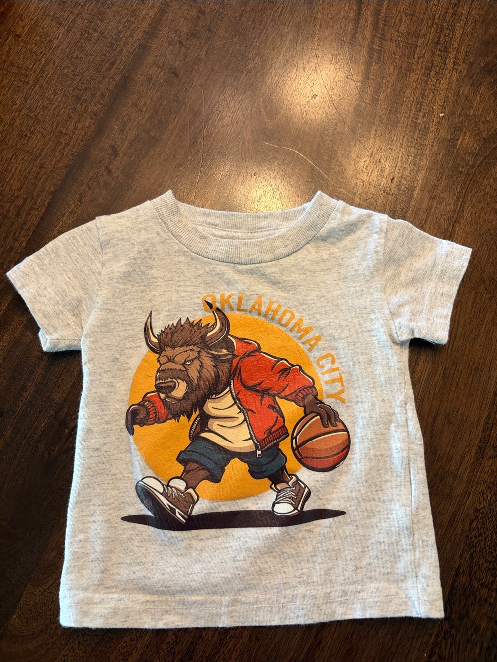 Rabbit Skins Gray Kids Tee with Orange Buffalo Basketball Graphic